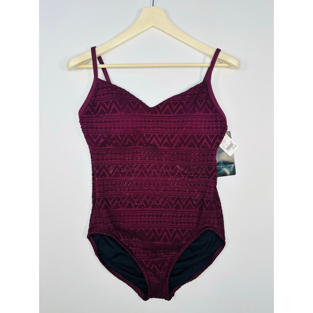 Aqua Green NWT Mesh Cutout One Piece Swim Suit in Maroon Size Large